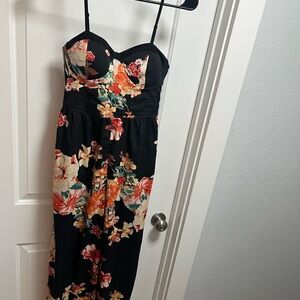 Band of Gypsies Strapless Floral Black Dress